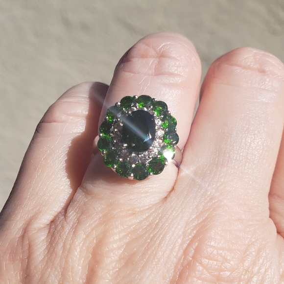 CHROME DIOPSIDE OVAL COCKTAIL CLUSTER RING - Picture 4 of 9